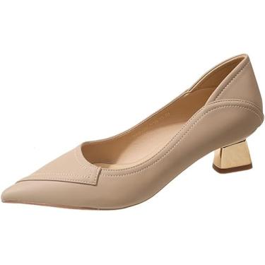 Imagem de Sapatos Femininos De Salto Baixo Nude Boca Rasa Sapatos De Corte Temperamento Salto Médio Sapatos Femininos Sapatos De Salto Alto Trabalho Escritório Casamento, Brown, 4 UK