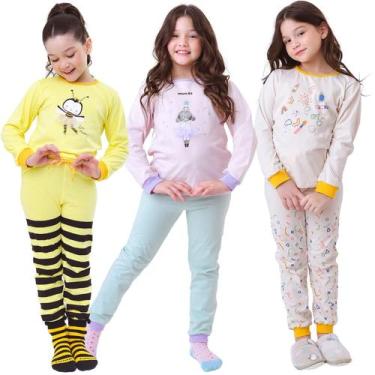 Imagem de Kit 3 Pijamas Infantil Algodao Conforto Menino ou Menina, roupa para d