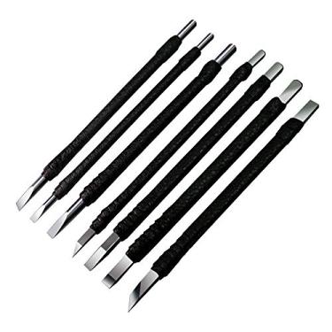 Imagem de Ferramentas de entalhe de madeira YOGEON, conjunto de escultura de madeira de aço de tungstênio profissional 7 em 1 com bolsa de couro PU, alça mais curta para controle mais fácil, artesanato artesanal artesanal em madeira para profissionais e iniciantes