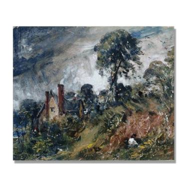 Imagem de NHLDZYH Arte de parede John Constable, (Cabin in the Bushes), pôster de pinturas famosas, decoração de parede com impressão de imagem retrô de romantismo. Apenas tela 60 x 72 cm - 23,6 x 28,3 pol