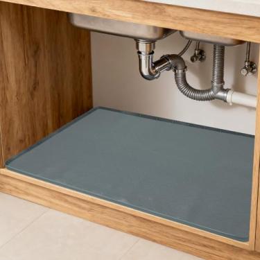 Imagem de Tapete de silicone sob a pia 86 cm x 56 cm, itens essenciais e acessórios de cozinha, forro de prateleira e protetor de armário, organizadores domésticos (cinza)