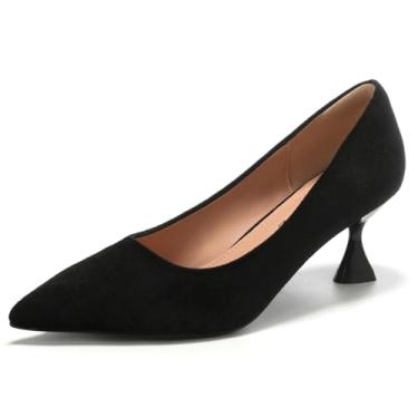 Imagem de EBYNUE Sapato social feminino gatinho, Preto/veludo, 38