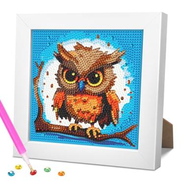 Imagem de GERUEE Kits de arte de diamante para adultos, arte de diamante de coruja com moldura, pintura de diamante animal, trazer uma caixa de presente é adequado para presentes de Natal 15 x 15 cm