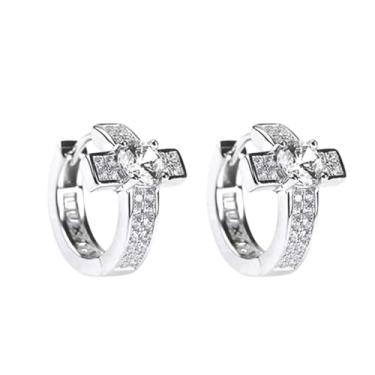 Imagem de Brincos de argola de cruz de cristal na moda elegante brinco de prata delicado acessórios para joias presente de aniversário para mulheres e homens, Medium, Metal, Sem pedra preciosa