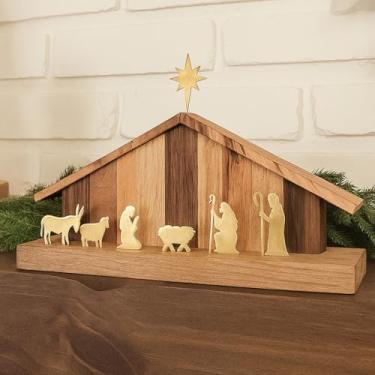 Imagem de Cinnvoice Presépio de Presépio de Natal 35 cm Rústico Presépio de Madeira Decoração de Interiores Vintage Nacimientos Navideños Grandes Decoração para Prateleiras de Lareira de Mesa Casa