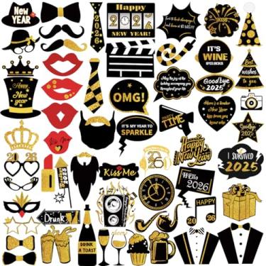 Imagem de PARSUP Kit De Acessórios Para Cabine Fotos Ano Novo 2025, 60 Peças, Engraçados Festa Véspera Com Bastão Adultos, Crianças, Mulheres E Homens - Decoração, Artigos Lembrancinhas