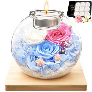 Imagem de Aviski Presente de Ano Novo para Mãe Flor Eterna Preservada com Vela de Natal (Rosa Ombre, Bege, Azul Celeste)