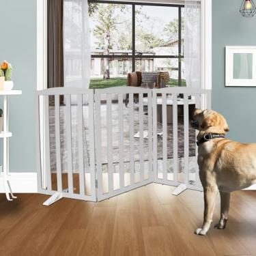 Imagem de ZJSF Portão interno dobrável independente para casa, portões longos de madeira para animais de estimação, cerca para escadas, portões de filhotes de cachorro para corredores, portão de cachorro, pés