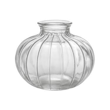 Imagem de Vaso Decorativo em Vidro, Formato Redondo, Design Canelado, Estilo Moderno para Decoração de Casa (Transparente, 8 cm)
