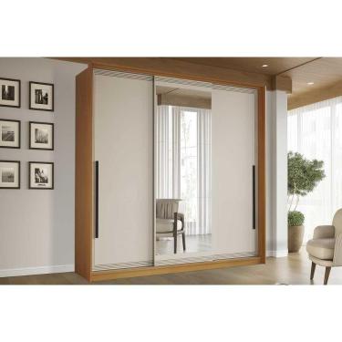 Imagem de Guarda Roupa Casal 3 Portas De Correr (1 C/ Espelho) E 4 Gavetas Valência Freijo/creme - Politorno