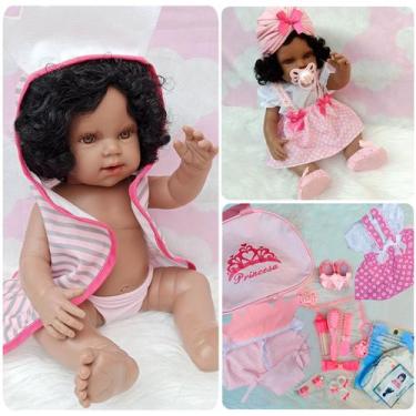 Imagem de Bebê Reborn Menina 100% Silicone Negra + Enxoval Completo - Mamãe Rebo