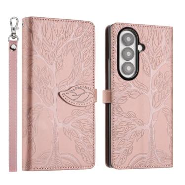Imagem de Varohix Capa para Samsung Galaxy Z Fold 7 2025, capa fólio de couro PU retrô com alça curta suporte para cartão função de suporte fecho magnético para Galaxy Z Fold 7, mulher homem, ouro rosa