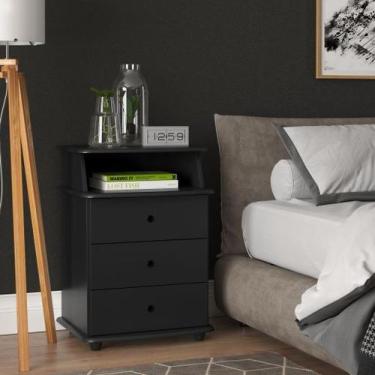 Imagem de Mesa De Cabeceira Quarto Cama Moderna 3 Gavetas E Nicho - LOJAS PRIMEL