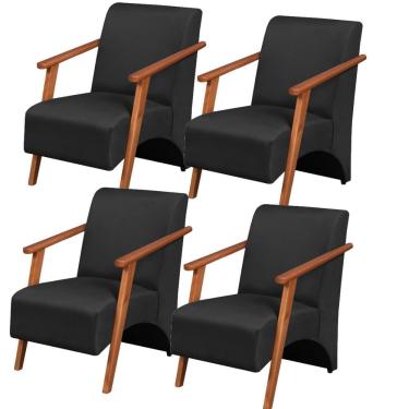 Imagem de Kit 4 Poltronas Venus 1 Lugar Braço Madeira Maciça Tecido Suede Unidecor Preto