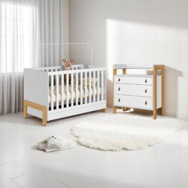 Imagem de Conjunto Infantil Fantasia Branco Acetinado Berço Fantasia Mini Cama + Cômoda Fantasia + Guarda-roupa Fantasia