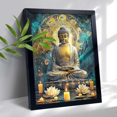 Imagem de Estátua de Buda Dourado de Lótus Impressão de Pintura de Parede Imagens Zen Arte Espiritual Budista Decoração Estética para Escritório Yoga Spa Sala de Meditação - Presente para Homens e Mulheres