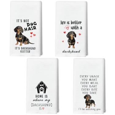 Imagem de WwongxianB Engraçado Dachshund Toalhas de Cozinha Conjunto Decorativo de 4, Toalhas de Chá para Cachorros Toalhas de Mão Altamente Absorventes Panos de Prato 40,6 x 60,8 cm, Decoração de Banheiro