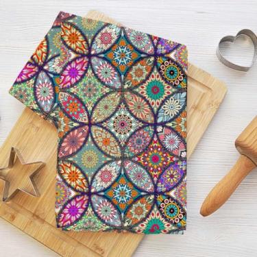 Imagem de Toalhas de cozinha estilo mandala, toalha de mão macia absorvente, panos artísticos de waffle para cozinha, banheiro, sala de estar, presentes de inauguração de casa para mulheres mãe tia 2