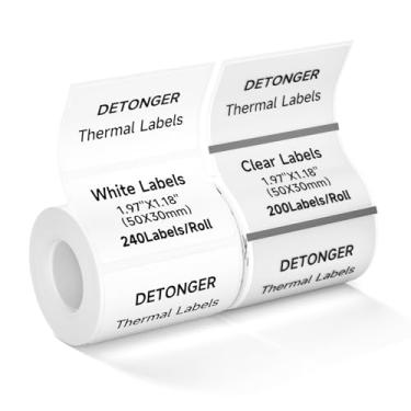 Imagem de DETONGER 2 rolos de etiquetas térmicas de 50 x 30 mm (50 x 30 mm) para impressoras térmicas de etiquetas de 5 cm, ideal para etiqueta doméstica/escritório/pequenas empresas/código de barras