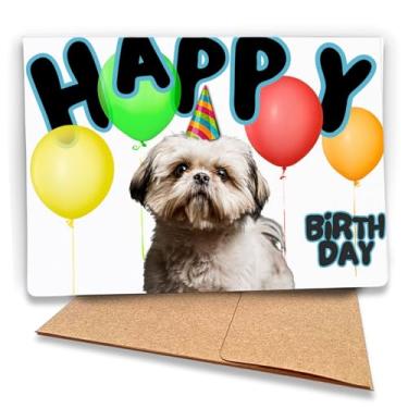 Imagem de Fava Bean Productions Cartão de aniversário Shih Tzu, design de letras flutuantes, Happy Birthday from the Dog - 561