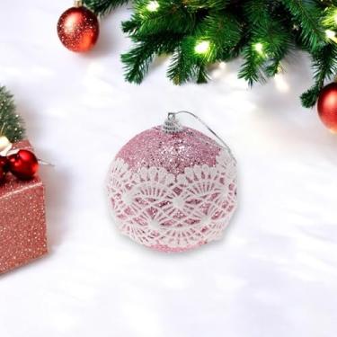 Imagem de Generic 1 peça de enfeites de bolas de Natal redondas de espuma de renda rosa 8 cm