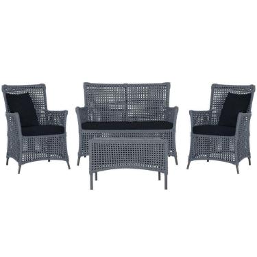 Imagem de Jogo Sofá 2 Poltronas E Mesa Igapó Preta E12 Trama Original Prata