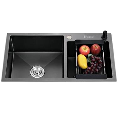 Imagem de Cuba Pia Gourmet Dupla Preta Cozinha Aço Inox Com Acessórios