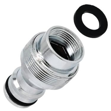 Imagem de 1 kit adaptador de conector rápido de torneira de latão, rosca fêmea de 16 mm x conector de passo de 1 mm, adaptador universal de torneira para máquina de lavar e lavadora de pressão (prata)