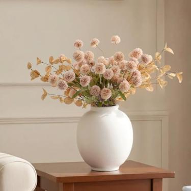 Imagem de Buquê de mães de seda sintética de toque real, 12 peças com 2 hastes de eucalipto, hastes longas dobráveis, arranjo de flores artificiais completo e realista para decoração de vaso, mesa, casamento e