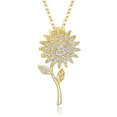 Imagem de Julyoo Elegante colar com pingente de cristal de flor de ouro 18K com delicada corrente alentina presentes para namorada, mulheres, mãe, irmã, 16 Inches, Cristal, Diamante sintético
