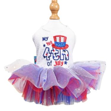 Imagem de JAAQUCD Vestido de cachorro 4 de julho para cães pequenos, dia da independência, vestido de cachorrinho com estrelas, roupa patriótica, saia de tule, dia nacional, roupas para animais de estimação (4