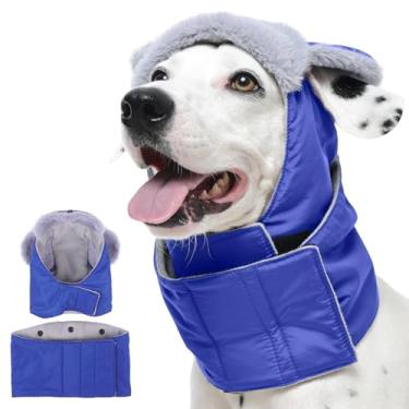 Imagem de Kuoser Conjunto de chapéu e cachecol de inverno para cães, polaina quente com capuz para animais de estimação, aquecedor de pescoço com proteção contra clima frio para cães com forro de lã