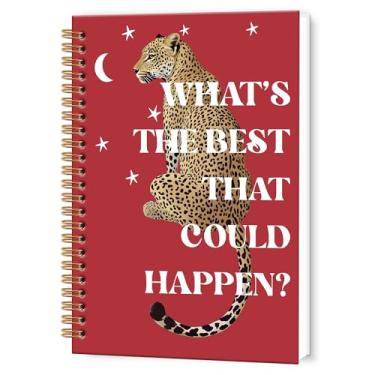 Imagem de TWRVI What's the Best That Could Happen Caderno espiral leopardo, com estampa de guepardo, caderno pautado na faculdade, material escolar, cadernos de leopardo 14 x 21 cm, 164 páginas