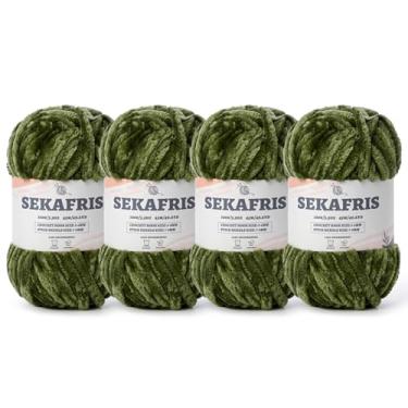 Imagem de Fio de chenille grosso felpudo para crochê, fios macios de pelúcia para tricô à mão, fio de cobertor de bebê volumoso 4 x 100 g (4 x 49,2 jardas) para crochê amigurumi, fios de veludo fofo de crochê