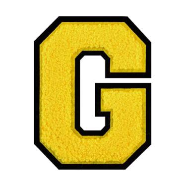 Imagem de 1 PÇ Patch de letra de chenille amarelo de 11,4 cm com borda preta – Remendos do alfabeto para roupas, jaquetas, mochilas, chapéus para decoração personalizada, nome personalizado e artesanato. (G)