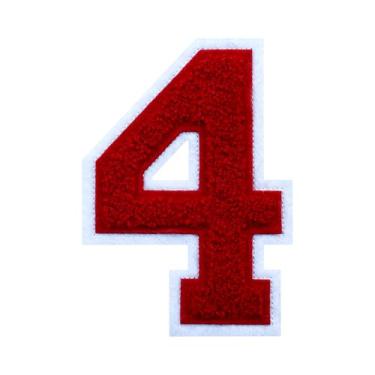 Imagem de 1 peça de patch de número de chenille vermelho de 11,4 cm com borda branca – Remendos do alfabeto para roupas, jaquetas, mochilas, chapéus para decoração personalizada, nome personalizado e artesanato