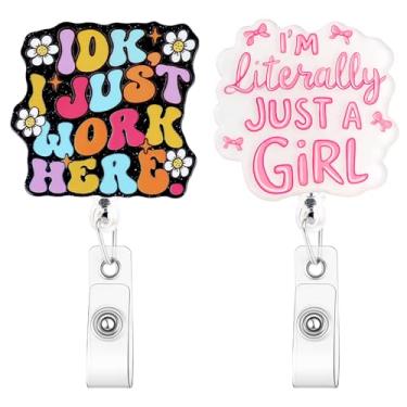 Imagem de Fyoutt 2 peças molinete de crachá de enfermeira engraçado com glitter retrátil com clipe jacaré presentes fofos para estudantes de enfermagem RN LPN CNA MA trabalhador médico professor médico