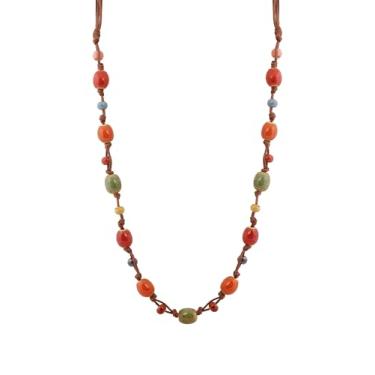 Imagem de MINACHI Colar de cordão longo hippie boêmio colorido com contas de cerâmica, boêmio, praia, verão, joia presente para mulheres, Zinco, Sem Pedra Preciosa