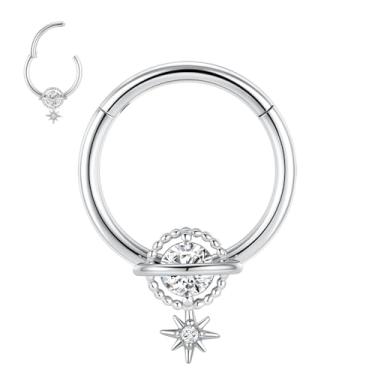 Imagem de FUNLMO Anel de septo Daith Piercing Joia 316L Aço Cirúrgico Cartilagem Brinco Tragus Helix Conch Rook Piercing Joia Anel de Nariz 16G 8 mm Prata Transparente CZ