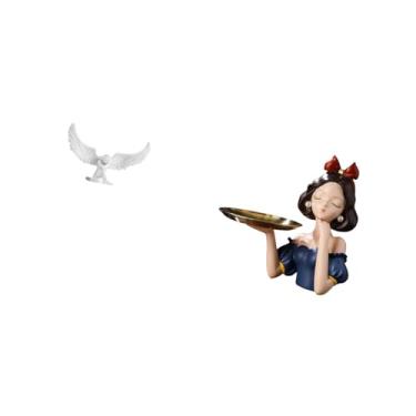 Imagem de Fenteer Escultura de Princesa Anjo de Resina com Bandeja Porta-chaves, Ornamento de Arte Moderna para Escritório, Sala de Estar, Estante, Corre