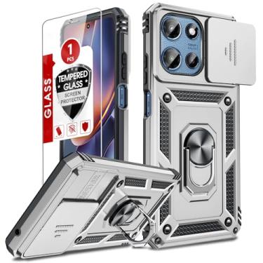 Imagem de LeYi Capa para celular G-5G 2025, Moto G 5G com protetor de tela e capa de câmera deslizante, capa protetora de nível militar com suporte de anel para Moto G 5G, prata