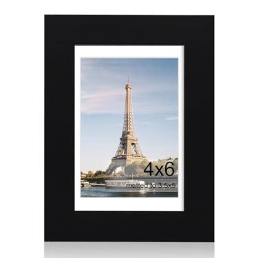 Imagem de iRahmen Porta-retrato 10 x 15 cm com vidro temperado HD, exiba imagens de 9 x 12 cm com tapete ou 10 x 15 sem tapete, molduras de madeira para mesa e parede (preta, 1 unidade)