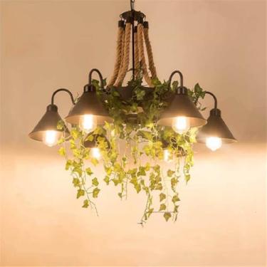 Imagem de Lustre Americano Pastoral LED Industrial Retrô Criativo Música Restaurante Bar Cafeteria Loja de Chá Loja de Roupas Decoração Plantas Verdes Luminária Pendente (C 6 Lâmpadas)