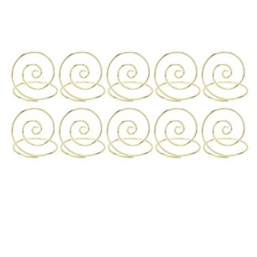 Imagem de Suporte para número de mesa, metal redondo, aparência fofa, fácil de limpar, material de ferro, clipes de imagem de mesa, clipes de porta-cartões para festa de aniversário de (Ouro)