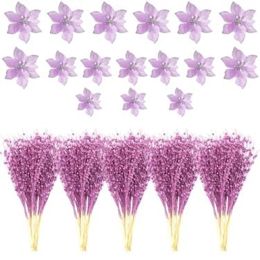 Imagem de Canlierr 32 peças de flores de poinsétia de árvore de Natal e caules de bagas, 16 peças, 3 tamanhos, ornamentos de poinsétia artificial, 16 galhos grandes de frutas vermelhas com glitter para