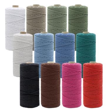 Imagem de 12 rolos de cordão de macramê natural 3 mm x 1308 metros, fio de algodão natural, cordão de macramê colorido, corda de algodão para artesanato faça você mesmo, tricô, cabides de plantas, decoração