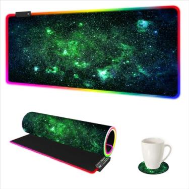 Imagem de AIMSA Mouse pad para jogos RGB estendido, grande base de borracha antiderrapante com 14 modos de iluminação, tapete de teclado de computador macio para mesa 89,9 x 40 cm, Green Star River