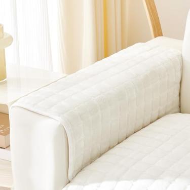 Imagem de KaviKon Capas de braço de sofá, capas de sofá felpudas de veludo para sofá, capas antiderrapantes para descanso de braço, almofadas reclináveis, protetor de sofá para cães laváveis (branca, 71 x 71 cm
