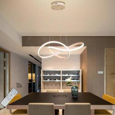 Imagem de Luminária de mesa de jantar regulável com 3 anéis de LED branca, design moderno para sala de jantar e sala de estar, Ø60cm 58W, com controle remoto, lustre para mesa de jantar com altura aju