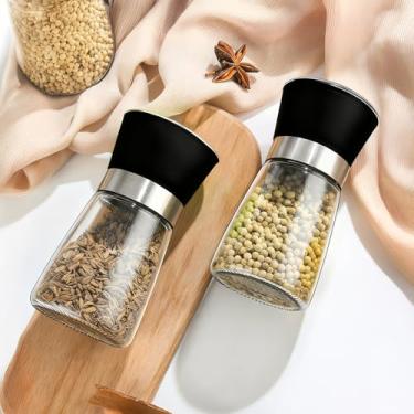 Imagem de Conjunto de moedor de pimenta, moedor de sal recarregável, moedor de pimenta preta, grossura ajustável, saleiro com rotor de cerâmica